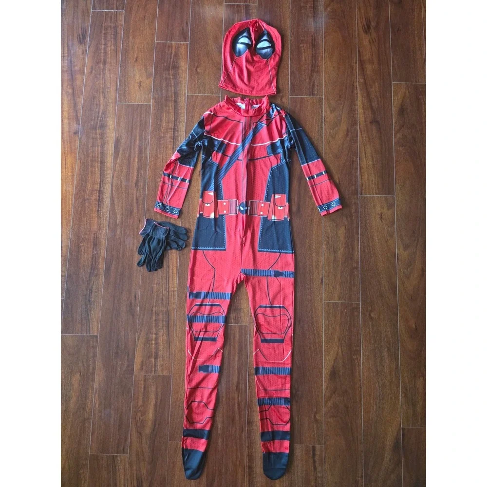 Kids Costume 3D Print Superhero Bodysuit Mask Gloves Large